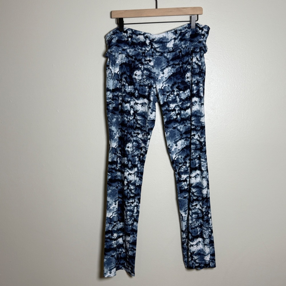 Bobbie Brooks Plus Size 1X Yoga Pants Blue Tie Dye Marble Fold Over Waistband